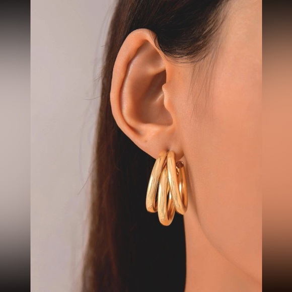 Triple Hoop Huggie Earrings - Picture 4 of 4